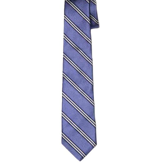 Brooks Brothers 346 Narrow Italian Silk Repp Stripe Tie Blue White Men's Short - Picture 1 of 2